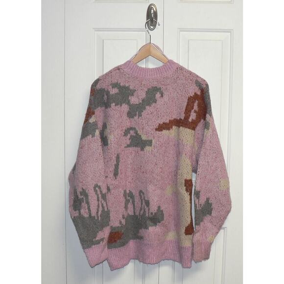 Elodie Women's Abstract Print Oversized Crew Neck Sweater in Purple Multi Large - Picture 3 of 3